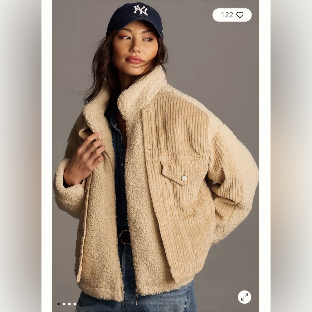 NWT Anthropologie BLANKNYC Fuzzy Wuzzy Corduroy Sherpa Mix Trucker Jacket